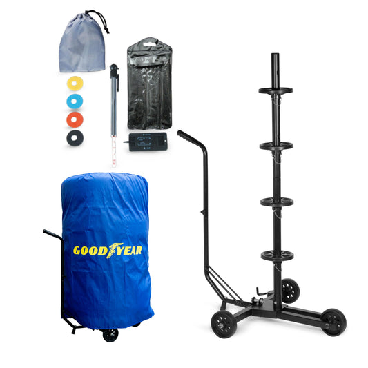 Goodyear wheel tree cart for 4 tires, space-saving and contactless storage, with protective cover, load capacity up to 100 kg, black