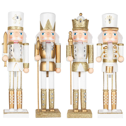 AI Store 38 cm Christmas Nutcracker Figures Christmas decor Large wooden Nutcracker Figure Christmas decoration (Gold White)