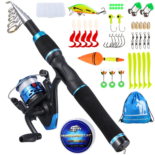 Sougayilang Kids Fishing Rod and Reel Combo, Telescopic Rod for Travel, Freshwater Fishing, Great for catching Bass or Trout, blue.