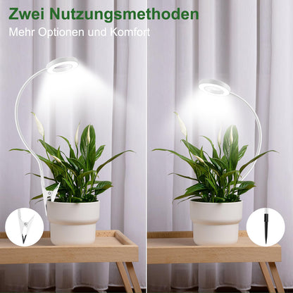LED full spectrum plant lamp, pot clip 6500K grow light, two installation options plant light, 3 color temperature LED grow lamp with 360° swan neck, 6/12/16H timer, 5 brightness levels (white 2 pieces)