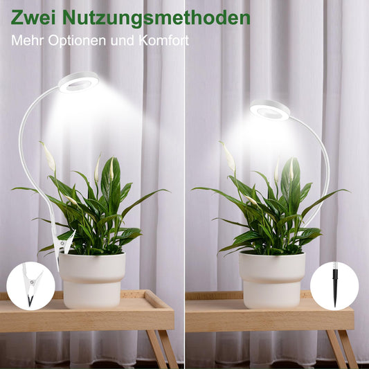 LED full spectrum plant lamp, pot clip 6500K grow light, two installation options plant light, 3 color temperature LED grow lamp with 360° swan neck, 6/12/16H timer, 5 brightness levels (white 2 pieces)