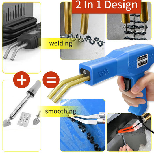 220W plastic welder 2 in 1 bumper repair kit plastic welding with 800PCS hot staples, 2 thermal smoothing head, 40PCS plastic welding rods, plastic repair kit auto (Blue)