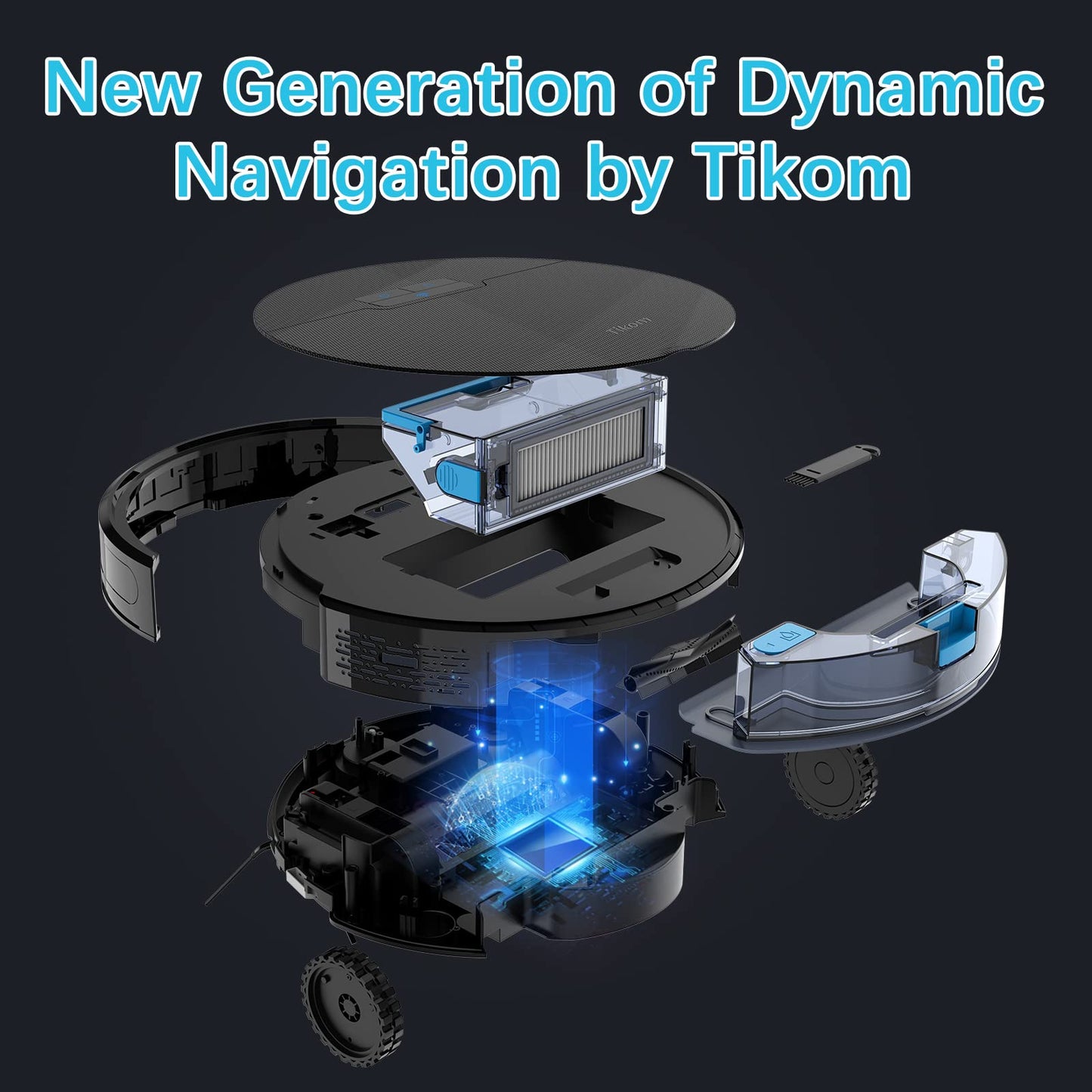 Robot vacuum cleaner, Tikom G8000 robotic vacuum with mopping function, 2700Pa suction power, Wi-Fi, for pet hair, carpets, and hard floors, Black
