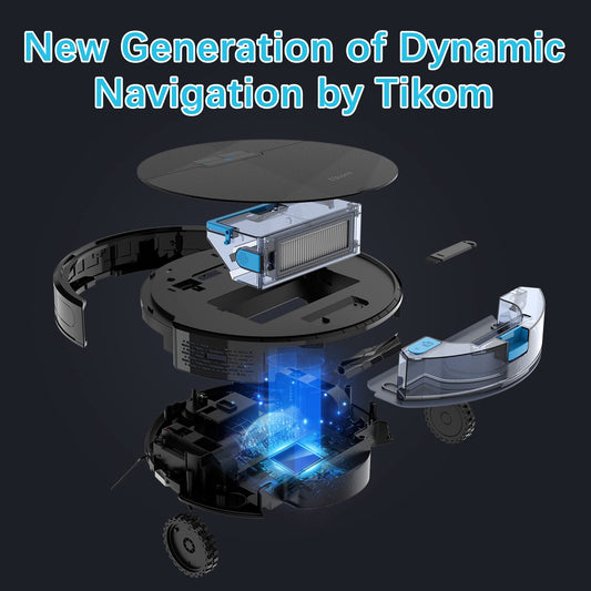 Robot vacuum cleaner, Tikom G8000 robotic vacuum with mopping function, 2700Pa suction power, Wi-Fi, for pet hair, carpets, and hard floors, Black