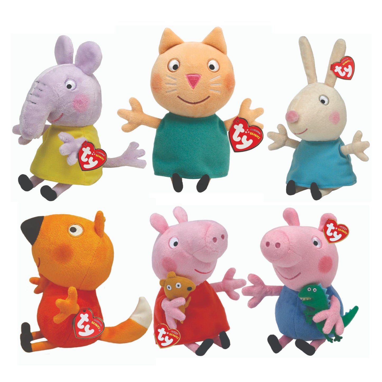 Thank you Peppa Pig Beanies 6-piece set - Peppa, George, Rebecca, Freddy, Candy, and Emily - Soft plush toys for kids - Collectible stuffed animal plushies - Cuddly toys for children
