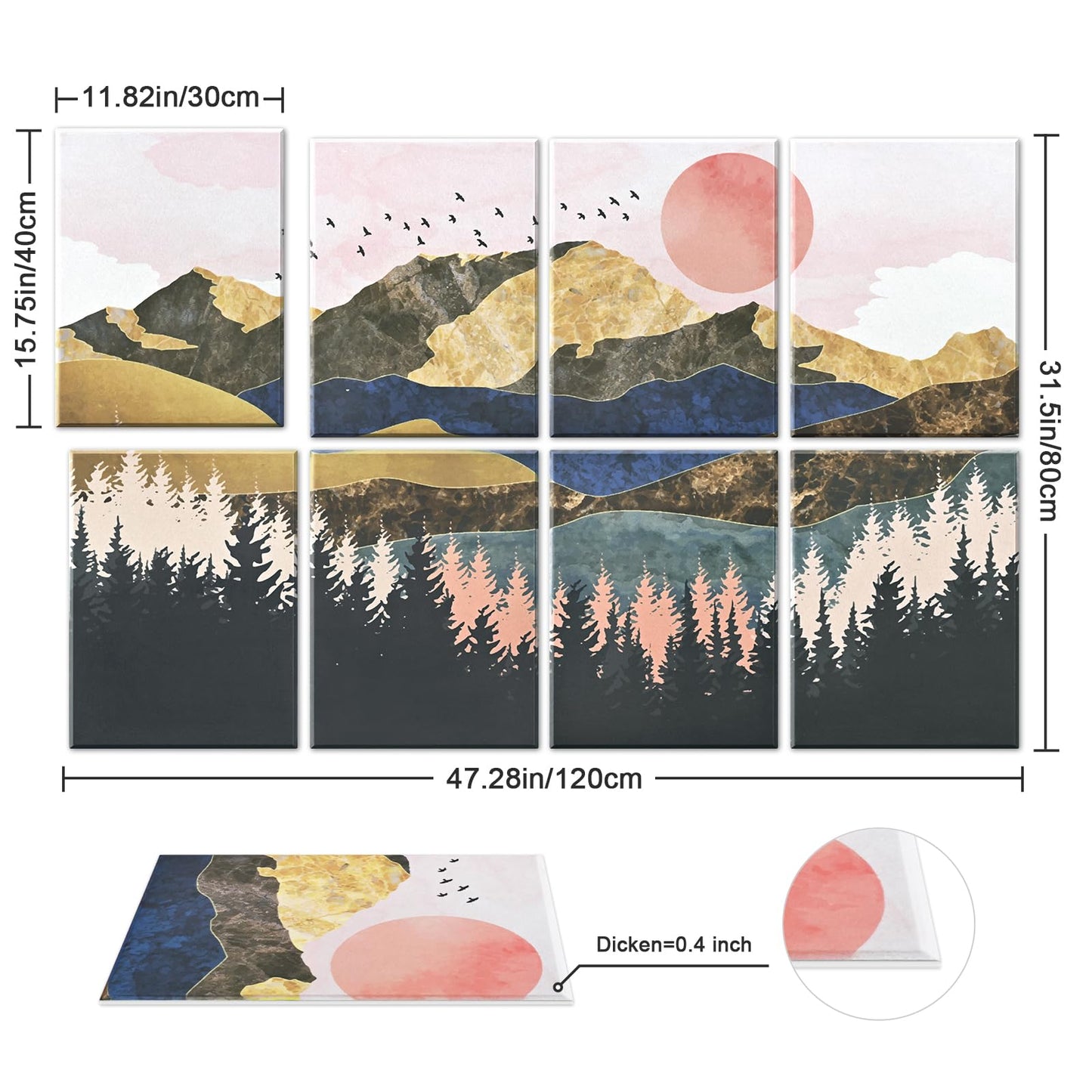 Yrendenge 8 pieces of acoustic panels, self-adhesive soundproof acoustic panels, high-density acoustic panel soundproofing wall panels, 30x40x0.9cm sound absorber wall office wall decoration (mountains trees)