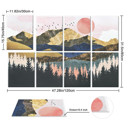 Yrendenge 8 pieces of acoustic panels, self-adhesive soundproof acoustic panels, high-density acoustic panel soundproofing wall panels, 30x40x0.9cm sound absorber wall office wall decoration (mountains trees)