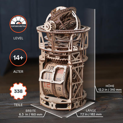 Ugears Sky Watcher Tourbillon Table Clock - 3D wooden puzzle adult watch model kit - Mechanical observatory building set with Tourbillon 3D Puzzle wood kit birthday gift - 338 pieces