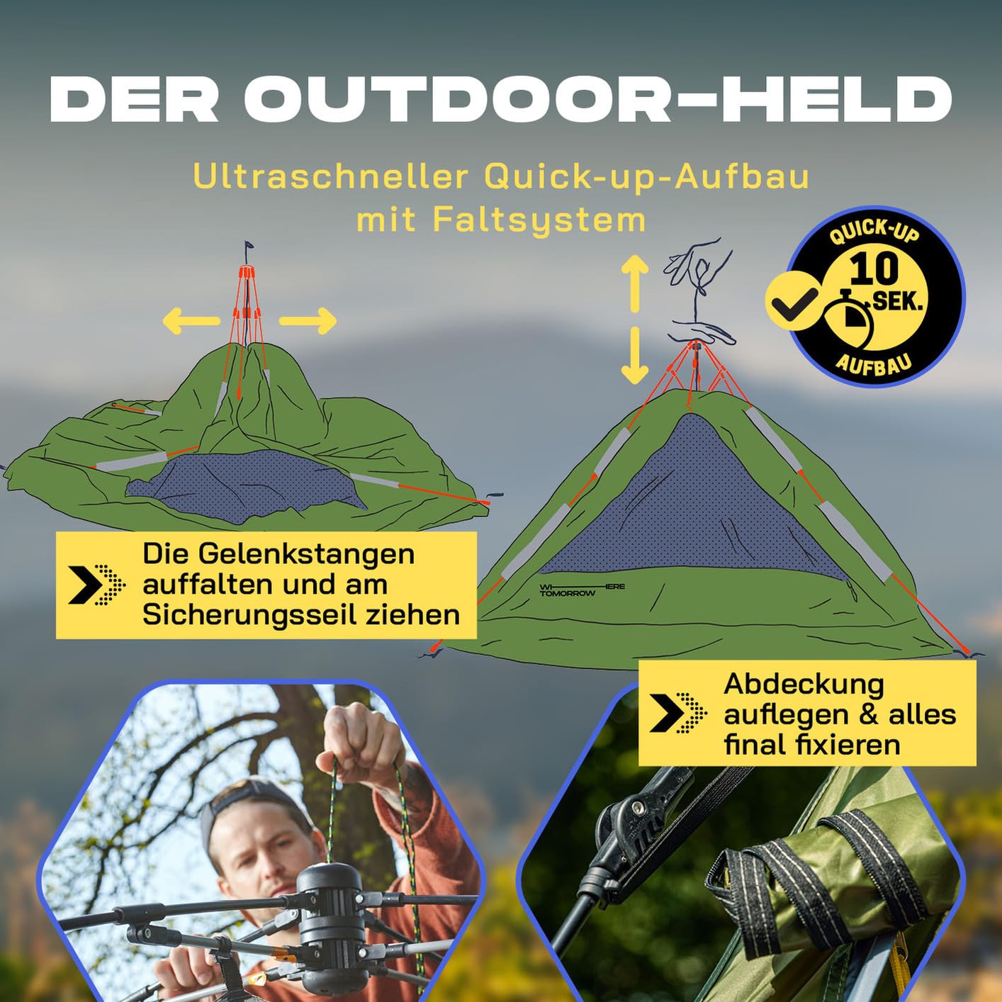 Lumaland Pop Up Camping Tent | 2-3 Person Dome Tent 215 x 195 x 120 cm | 4 Season Igloo Tent | Outdoor Trekking & Festival Pop-Up Tent | Lightweight, Waterproof & Durable [Green]