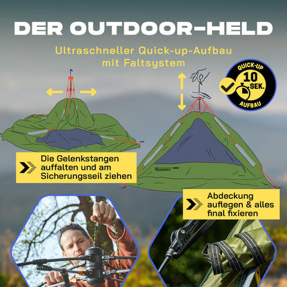 Lumaland Pop Up Camping Tent | 2-3 Person Dome Tent 215 x 195 x 120 cm | 4 Season Igloo Tent | Outdoor Trekking & Festival Pop-Up Tent | Lightweight, Waterproof & Durable [Green]