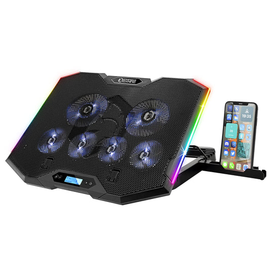 EMPIRE GAMING - Guardian S-C100 Laptop Cooler RGB Gamer - 6 Fans - LCD Controller - 5 Height Adjustments - Compatible for 12 to 17 Inches - Detachable Smartphone Holder, Air