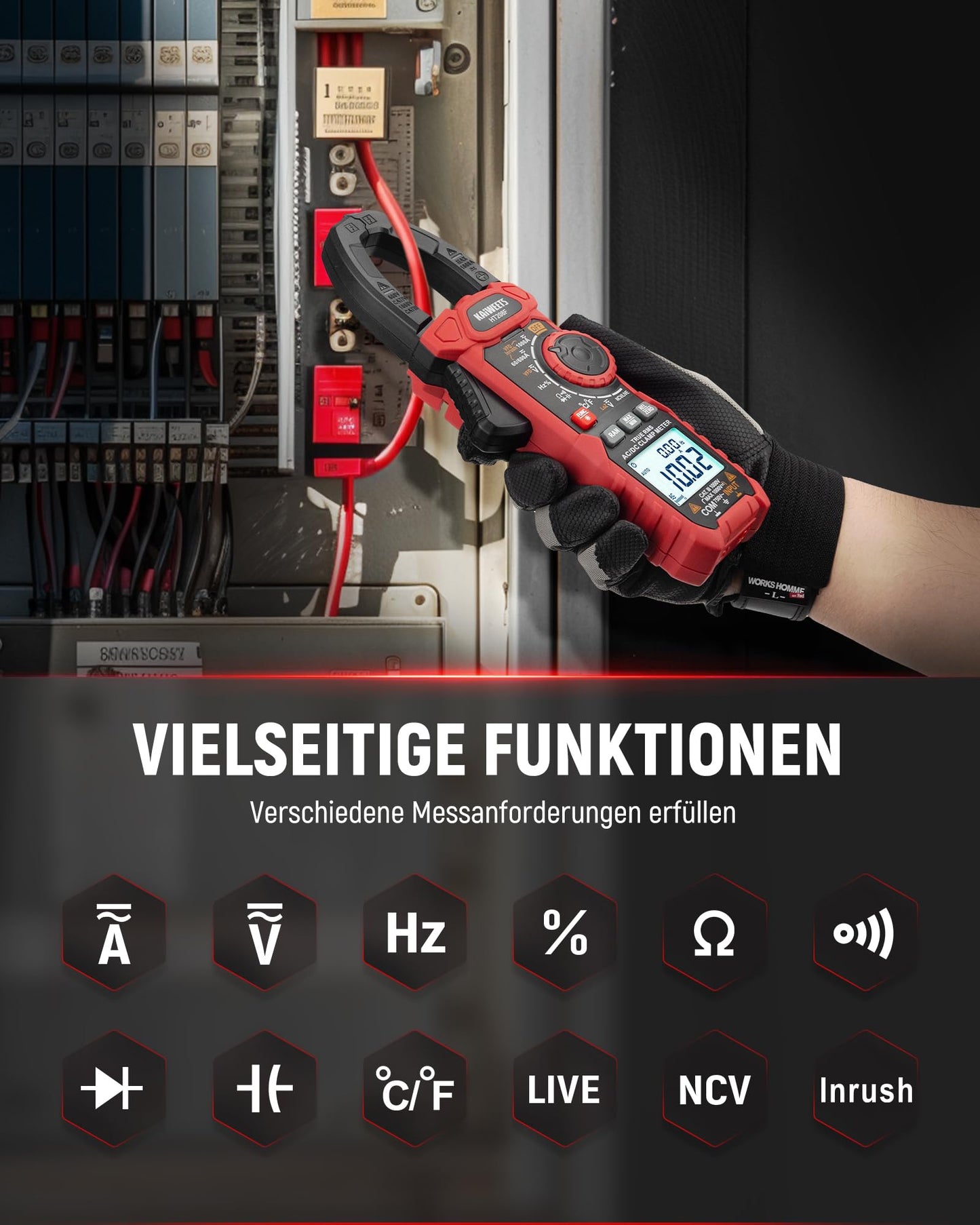 KAIWEETS 1000A AC/DC Current Clamp Meter, 6000 Count Current Measurement Clamp Meter, VFD and LoZ mode, Upgraded Black and White Screen, AC/DC, Resistance, Capacitance, Inrush Current Measurement