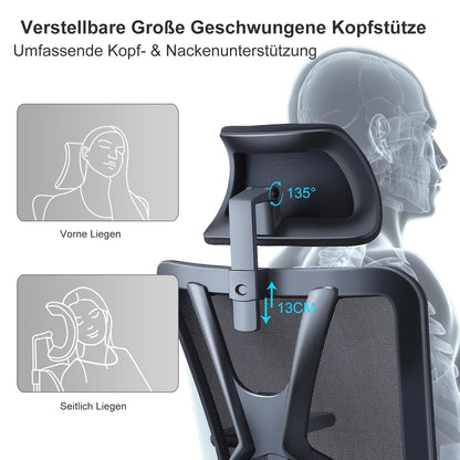 Ticova Office Chair, Ergonomic Desk Chair, High Back Ergonomic Chair with Adjustable Lumbar Support, Headrest & 3D Armrest - 130° Swivel Computer Chair.