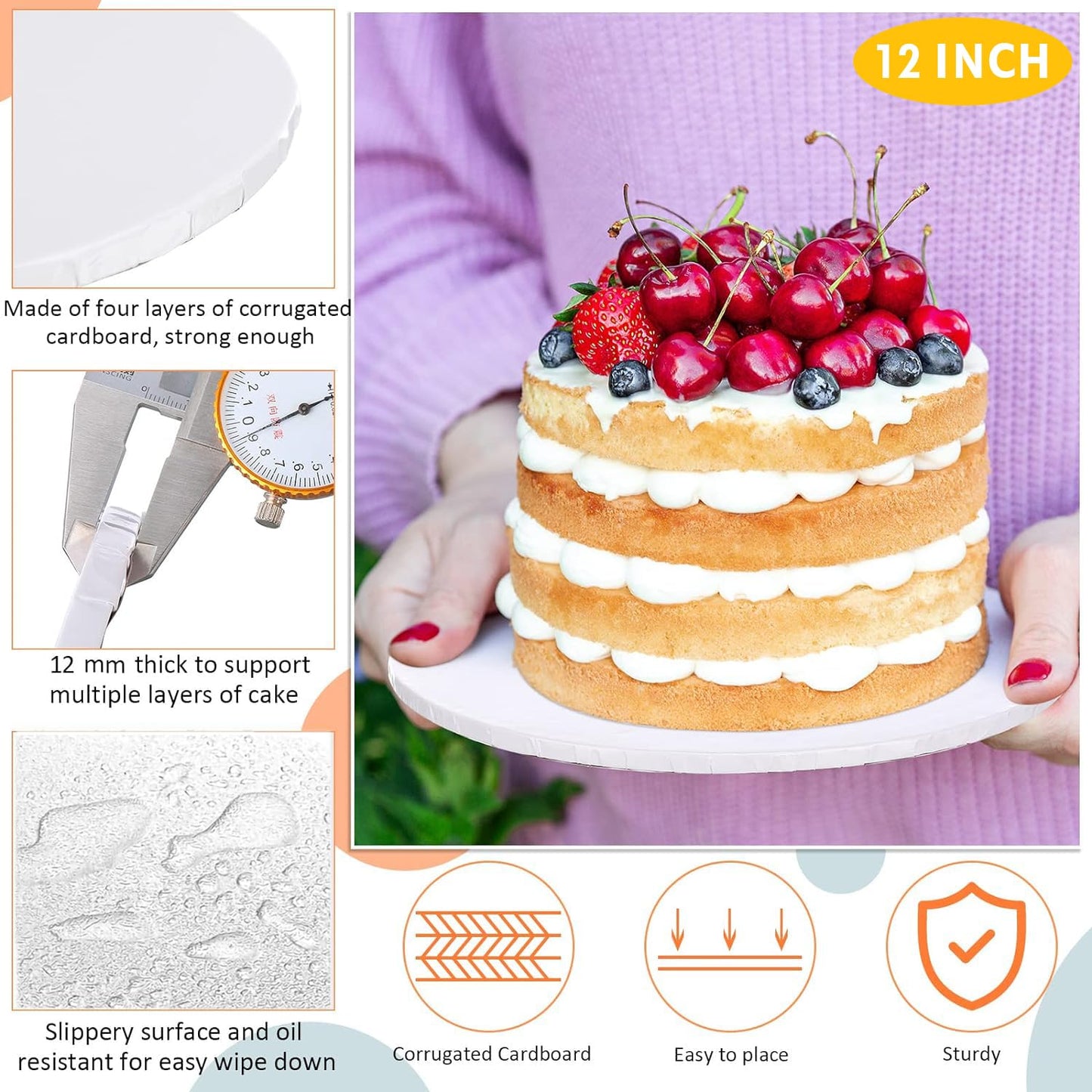 LWAIX Round Cake Board 30 cm 12mm Cake Tray for Wedding and Birthday Cake Decoration 5PCS (White)