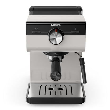 KRUPS Authentic Espresso Machine, 15 bar, intuitive operation, refined design, integrated steam wand, 2L water tank, accessories included, Grey/Cream, XP381B10