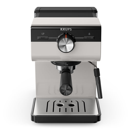 KRUPS Authentic Espresso Machine, 15 bar, intuitive operation, refined design, integrated steam wand, 2L water tank, accessories included, Grey/Cream, XP381B10