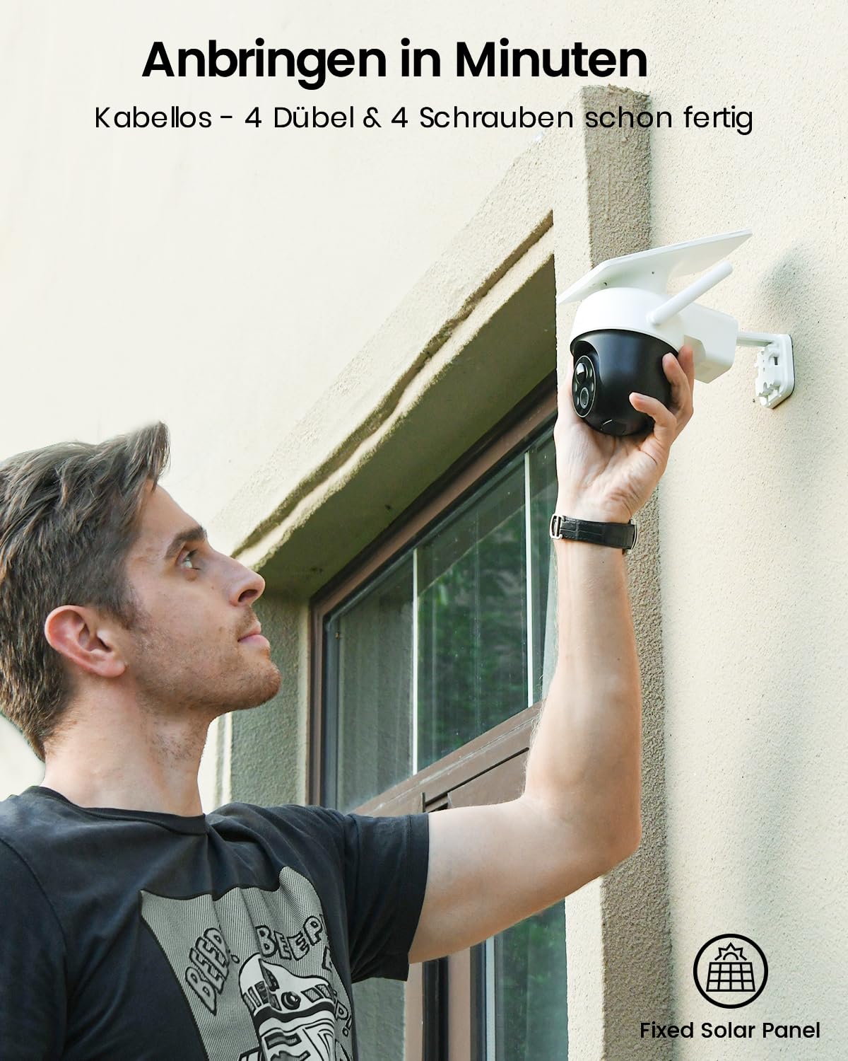 AOSU 2K Outdoor Surveillance Camera with Solar Battery 3MP [360° PTZ Panorama, Integrated Solar Panel] Wireless PIR Motion Detection Automatic Tracking Color Night Vision Sound & Light Alarm 2-Way Audio