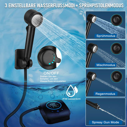 Spopal Camping Shower, [8000mAh] Portable Camping Shower with Pump and Temperature Display, Mobile Outdoor Shower Set with Shower Head and 2M Hose for Camping, Garden, Car Washing, Beach, Travel, Pet.
