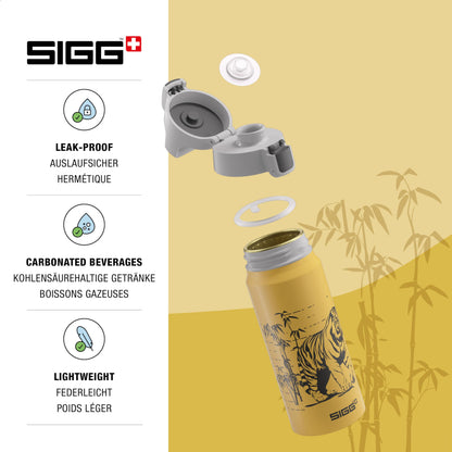SIGG - Aluminum Kids Water Bottle - WMB ONE Brave Tiger - Suitable for Carbonated Drinks - Leakproof - Ultra Lightweight - BPA-Free - Climate Neutral Certified - Sports & School - Yellow - 0.6L