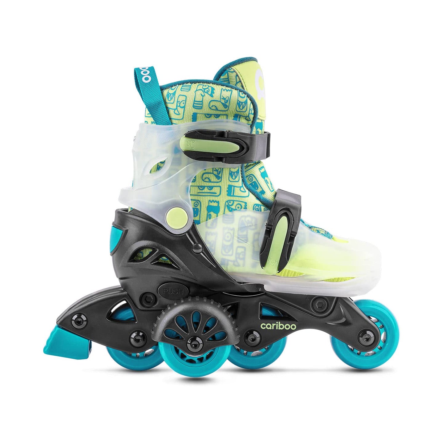 Cariboo Step One Inliner for Kids, roller skates for children, adjustable inline skates for girls and boys, with side support wheels, adjustable size.