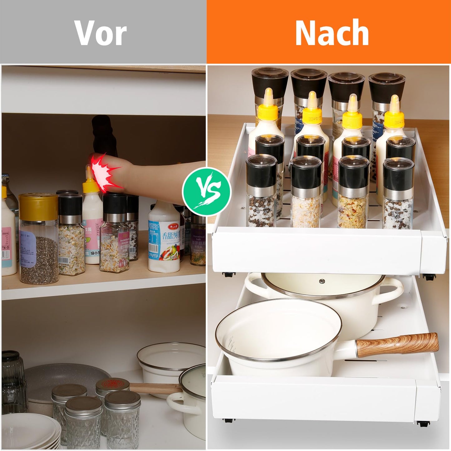 Telescopic Drawer, Expandable Drawer Organizer, Carbon Steel Extendable Drawer Storage Shelves, Smooth Sliding Basket Pull-Out Kitchen Cabinet (White, Expandable Width 43-68cm)
