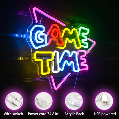 Game Time Neon Sign, Game Room Neon Light for Wall Decor, Gaming LED Sign powered by USB for Game Room, Gaming Area, Game Time, Home Decor