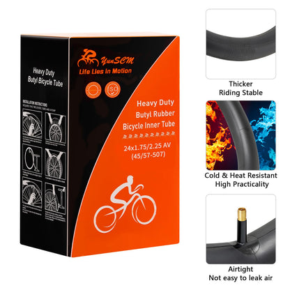 YunSCM 2PCS 45/57-507 Thickened 24 Inch Inner Tube 24x1.75 24x1.95 24x2.0 24x2.10 24x2.125 24x2.25 AV32mm Valve Compatible with 24 Inch Bike Tube/Mountain Bike/E-Bike 24x1.75/1.95/2.125/2.25