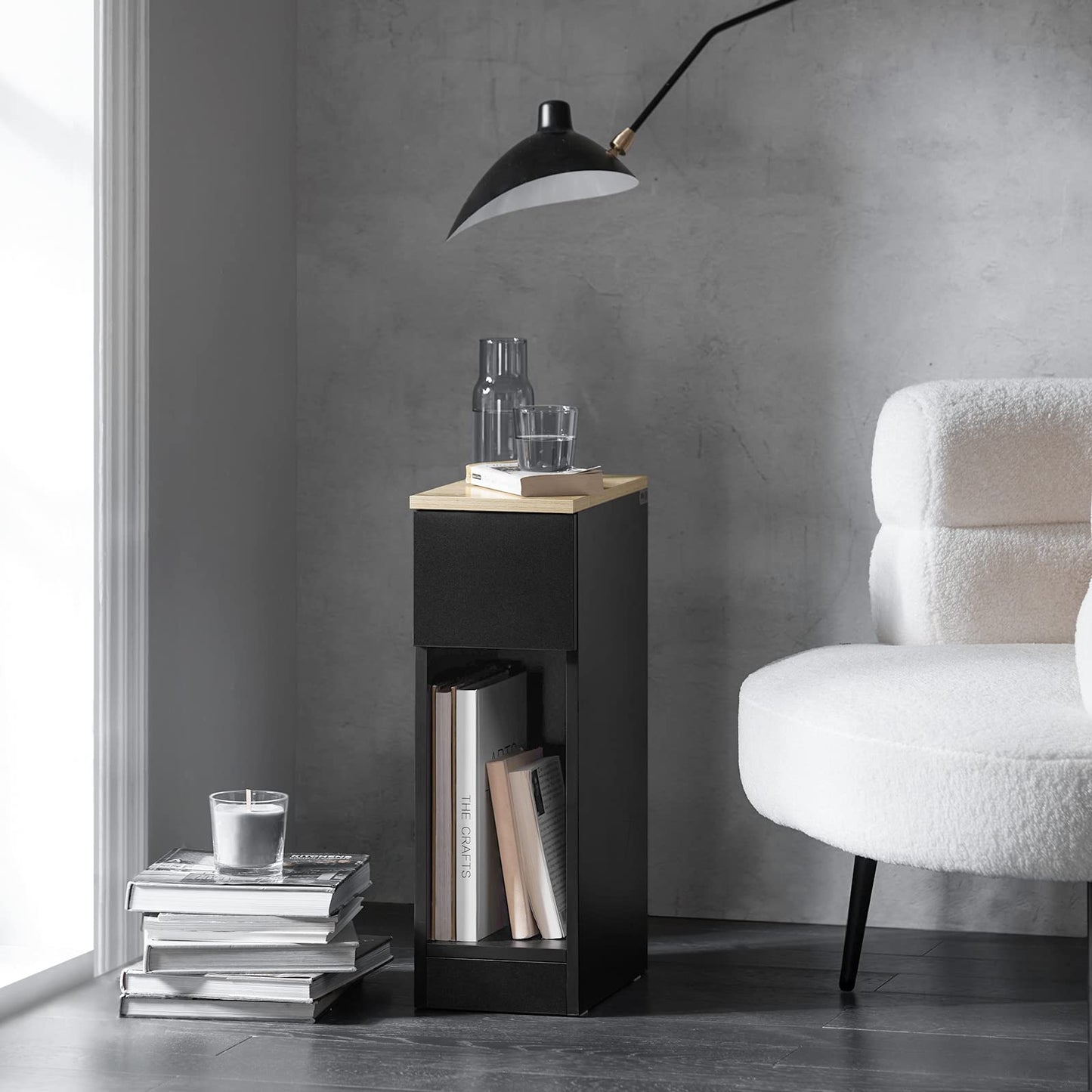 SoBuy narrow bedside table nightstand with drawer and shelf bedside table nightstand for bedroom living room black W8 x D14 x H24 inches FBT111-BLK