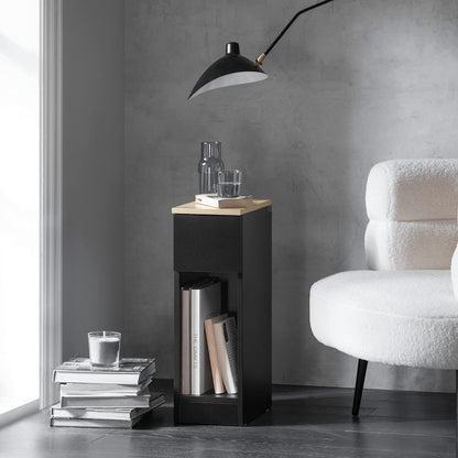 SoBuy narrow bedside table nightstand with drawer and shelf bedside table nightstand for bedroom living room black W8 x D14 x H24 inches FBT111-BLK