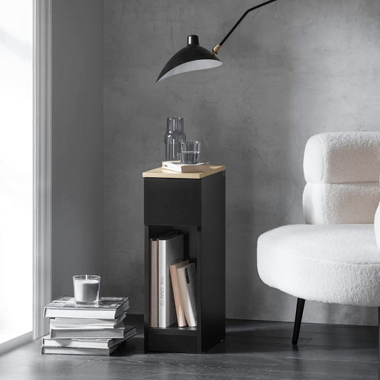 SoBuy narrow bedside table nightstand with drawer and shelf bedside table nightstand for bedroom living room black W8 x D14 x H24 inches FBT111-BLK