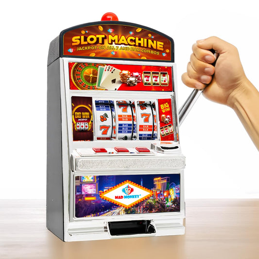 Slot Machine XL, one-armed bandit in game machine design with lights and sounds, coin-operated game machine for kids and adults, casino machine for real money.