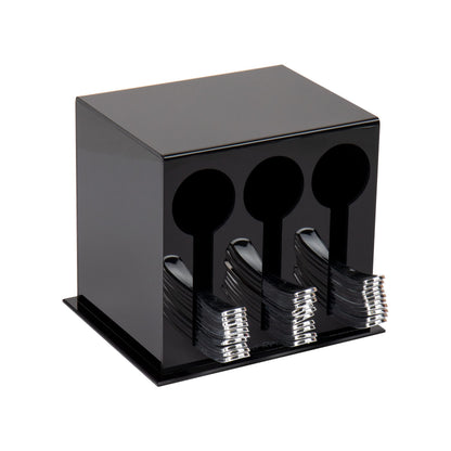 Mind Reader Foundation Collection, 3-Compartment Utensil Dispenser, 24pc Capacity per Compartment, Cutlery Storage, Countertop Organizer, Kitchen and Breakroom, 5.75" L x 7" W x 6" H, Black