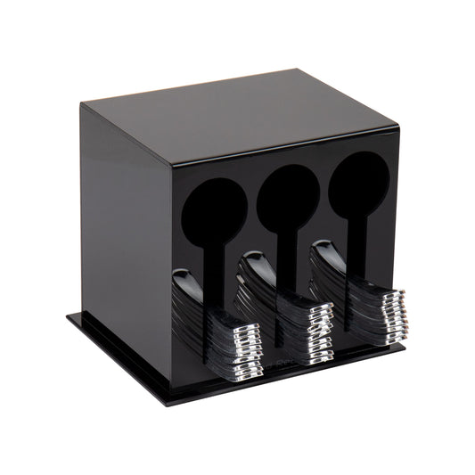 Mind Reader Foundation Collection, 3-Compartment Utensil Dispenser, 24pc Capacity per Compartment, Cutlery Storage, Countertop Organizer, Kitchen and Breakroom, 5.75" L x 7" W x 6" H, Black