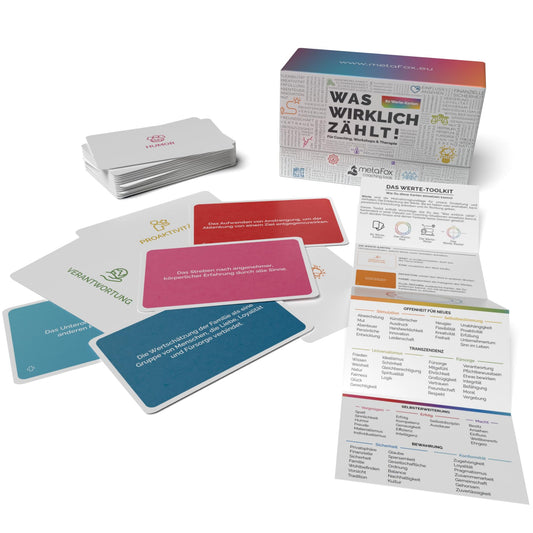 metaFox "What truly matters!" - 80 value cards for coaching, workshops, and therapy - For life coaching, act therapy cards, personal values cards, and therapy tools.