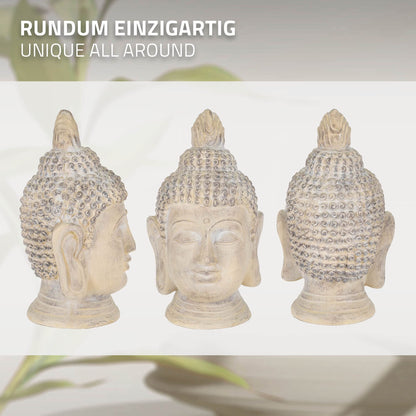 ECD Germany Buddha Figure 78 cm Beige/Grey, artificial stone polyresin, head statue sculpture decorative figure Feng Shui artificial stone decoration garden figure Asia decorative object stone figure, for home and garden