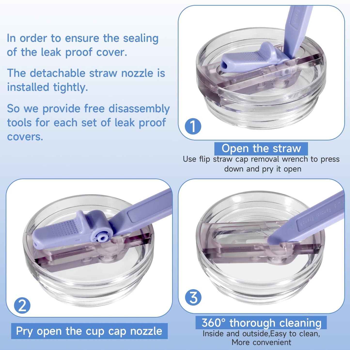 ROMANVIC Stanley Cup Lid Leak Proof, 2 Pack Removable Replacement Lids for 40oz Tumbler with 2 Straws, 1 Straw Brush and 1 Disassembly Tool, Reusable Lid Stanley Cup Seal