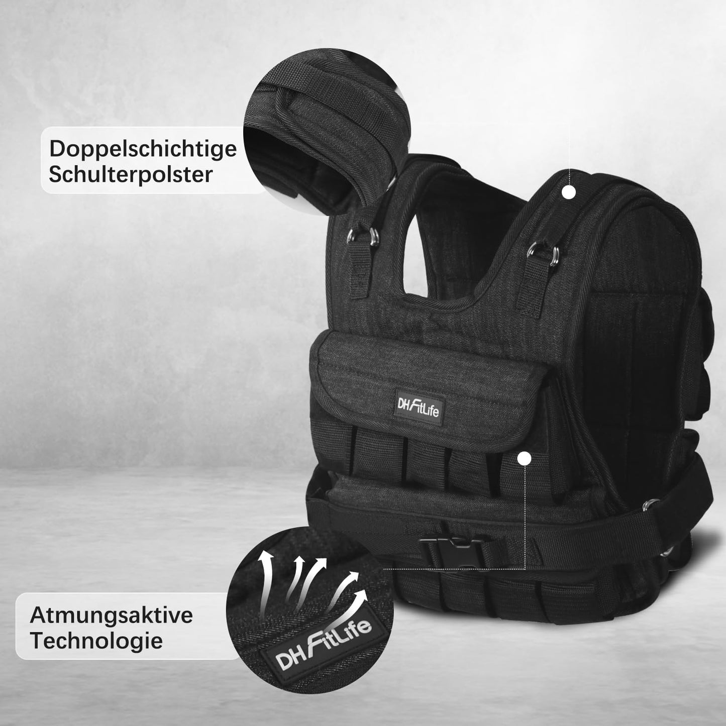 DH FitLife Adjustable Weight Vest 20kg Compact and Stable for Muscle Building and Strength Training | Weighted Vest | Running Vest for Women Men | Fitness Vest Training Vest
