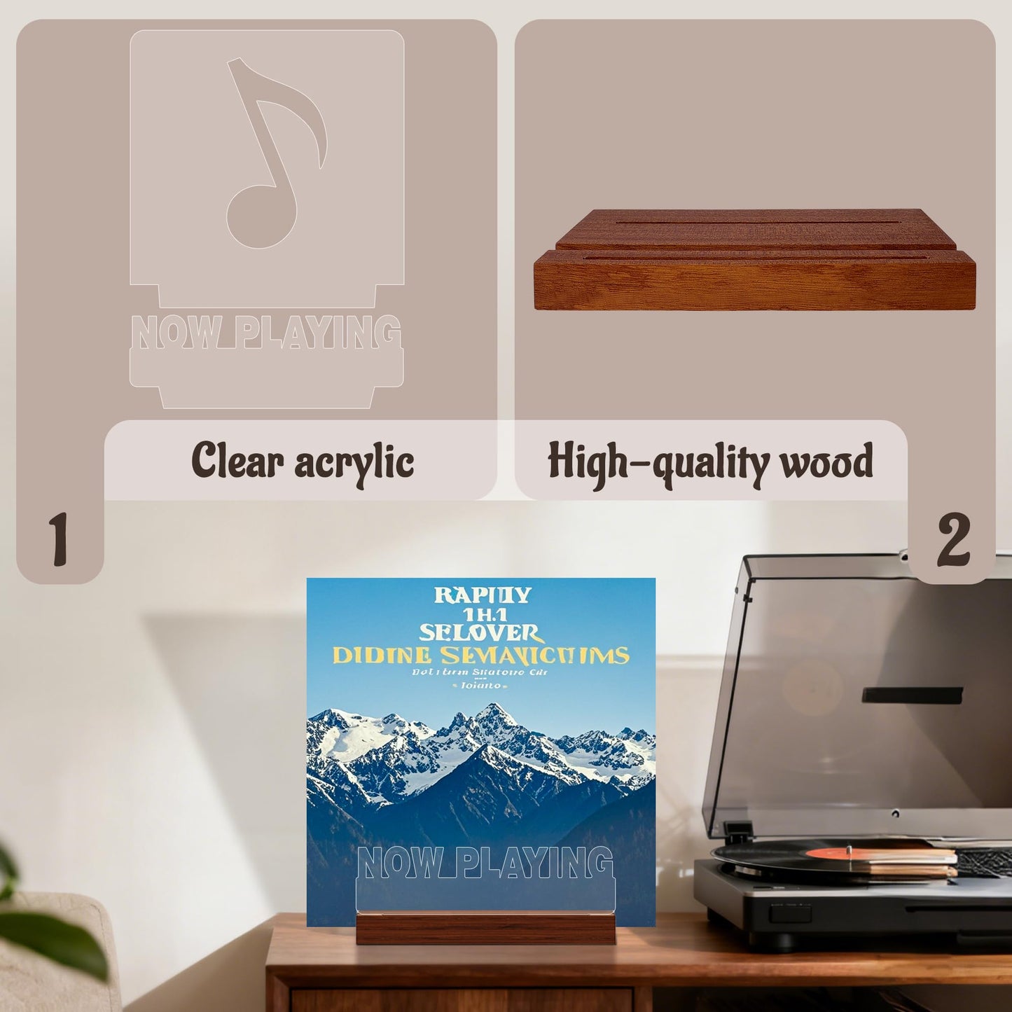 YuanDian Record Stand, Now Playing Vinyl Stand with warm lights, LED LP stand for vinyl record storage, gifts for vinyl lovers.