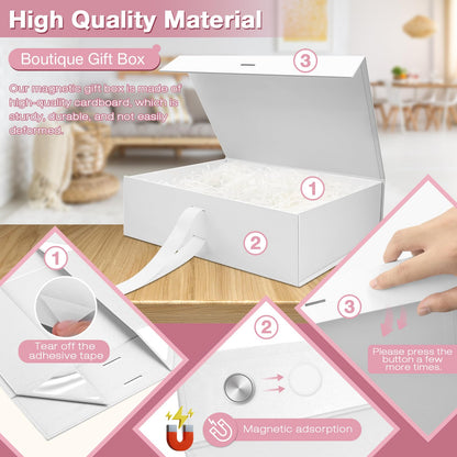 Sekepingo White Luxury Large Magnetic Gift Box, 32.5*23*10.5cm Gift Box with Ribbon, Paper & Greeting Card Party Favor Box for Wedding, Birthday & Mother's Day.