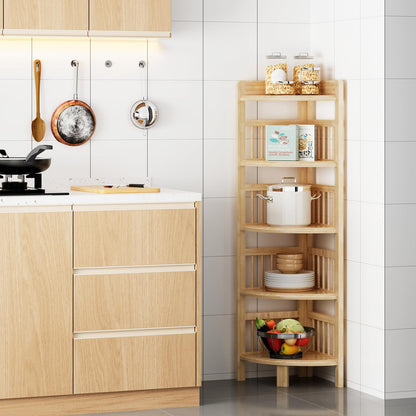 Dripex corner shelf standing, bathroom shelf, bamboo bookshelf, standing shelf with 5 shelves, 110x30x30cm, space-saving, small storage shelf for bathroom, living room, bedroom, kitchen, balcony.