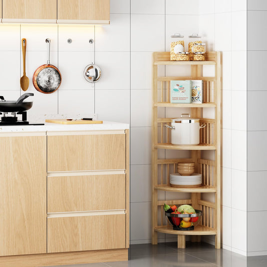 Dripex corner shelf standing, bathroom shelf, bamboo bookshelf, standing shelf with 5 shelves, 110x30x30cm, space-saving, small storage shelf for bathroom, living room, bedroom, kitchen, balcony.