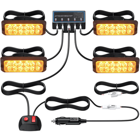 Justech 12LED Warning Light Front Flasher Strobe Light Warning Beacon 12V 24V Waterproof IP68 Emergency Warning Beacon Flashers Flash Module Emergency Light Attention for Emergency, Vehicle, Truck
