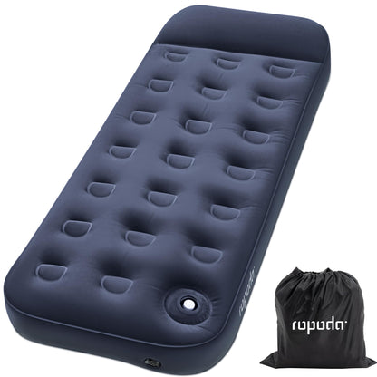 ROPODA Single Air Bed, Camping Mat, Inflatable Camping Mattress for outdoor and indoor use, built-in foot pump, flocked surface for adults, teenagers, and children, 188 x 77 x 28 cm (Blue)