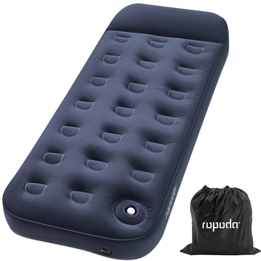 ROPODA Single Air Bed, Camping Mat, Inflatable Camping Mattress for outdoor and indoor use, built-in foot pump, flocked surface for adults, teenagers, and children, 188 x 77 x 28 cm (Blue)