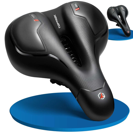 Toptrek bike saddle for men and women, comfortable and soft, ergonomic design for pain-free cycling. 2025 upgraded bike seat, breathable and shock-absorbing for e-bikes, mountain bikes, road bikes, and city bikes.