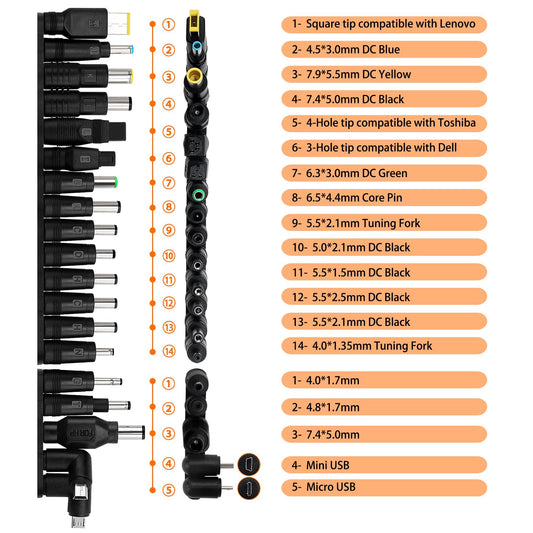 39 pieces of Universal DC Power Supply Adapter, KUOQIY 5.5x2.1mm DC Plug Adapter with 2 pieces of cables, for fans, routers, desk lamps, computers