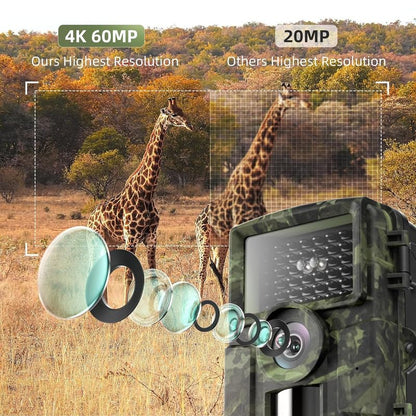 Seseno WiFi Trail Camera, 4K 60MP HD Wildlife Camera with Mobile Transmission APP, IP66 Waterproof Night Vision Camera Hunting Camera with Motion Sensor for Wildlife Monitoring with 32G Memory Card