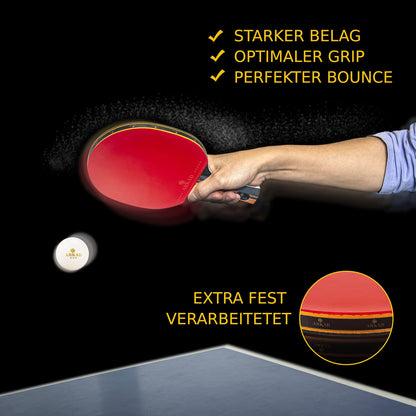 ARKAD Table Tennis Set [Premium] • Table tennis racket set including high-quality table tennis balls & table tennis racket case • Complete table tennis racket set with strong grip