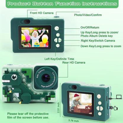 Children's camera, camera for kids, back to school birthday gifts for boys 3 4 5 6 8 7 9 10 11 12 years old, 32GB 1080P HD digital camera, boys' camera, camera dinosaur kids toy.