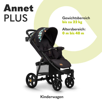 LIONELO Annet Plus stroller up to 22 kg with adjustable backrest, compact fold with accessories, EVA foam wheels, mosquito net, footmuff, cup holder, basket